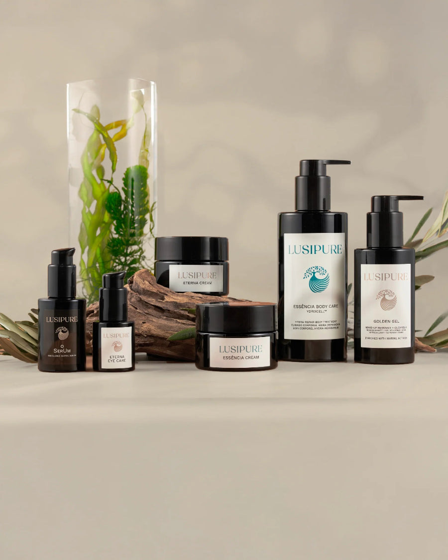 Different Lusipure products with background plants